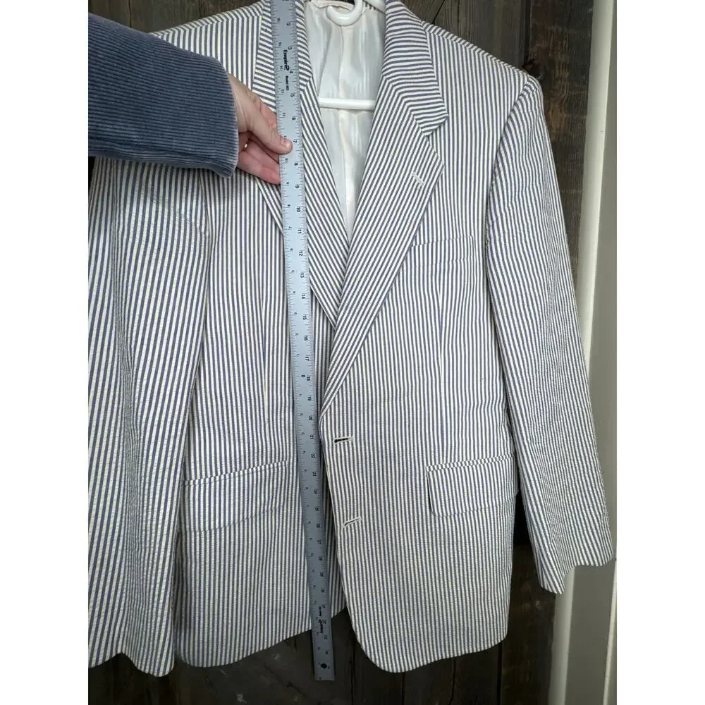 Hardy Amies Vintage Two-Piece Suit 36x30 White w/ Blue Stripes 100% Cotton